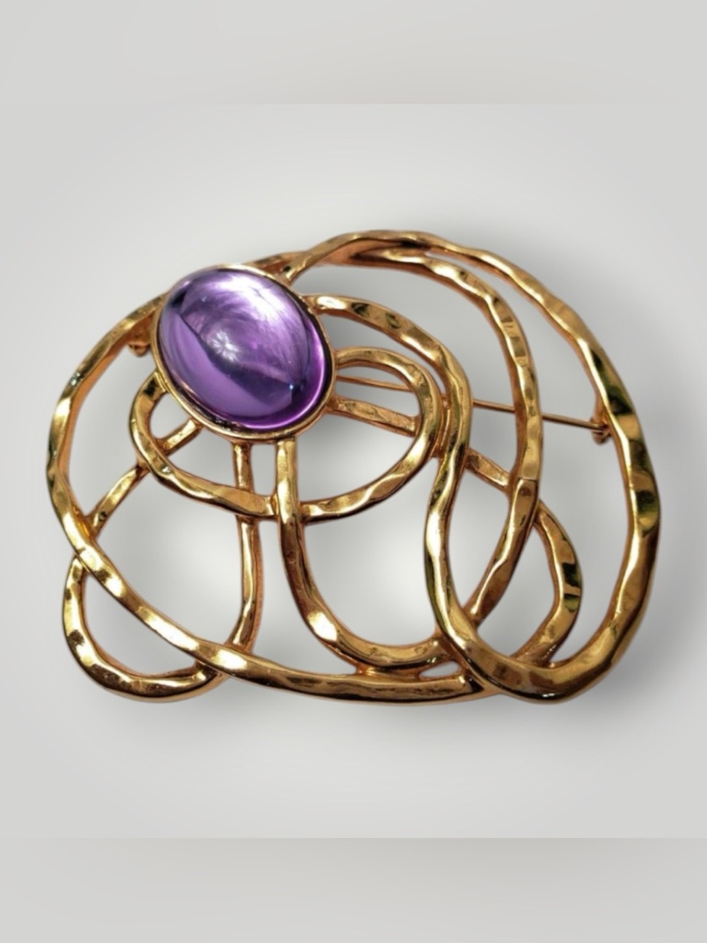 Vintage Avon “Golden Web” 1992 Gold-Tone Brooch & Earrings w/ Purple Cabochons - Picture 7 of 11